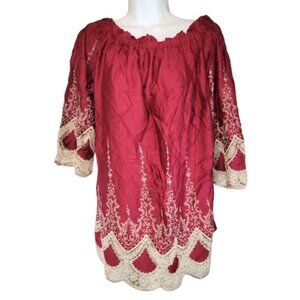 Ire Maroon Red Embroidered Shirt Blouse Size 1XL XL Unique Pretty